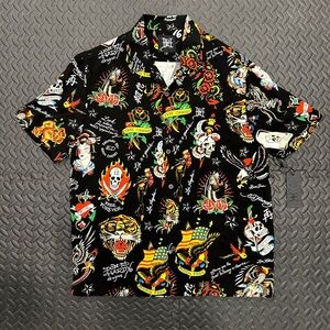 ED HARDY FLASHBOARD BUTTON UP Men's Black Graphic Shirt